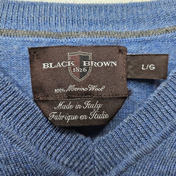 Black Brown 1826 Men's Large Blue 100% Merino Wool V-Neck Sweater - Picture 3 of 5